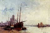 Eugene Galien-Laloue Shipping In The Docks painting